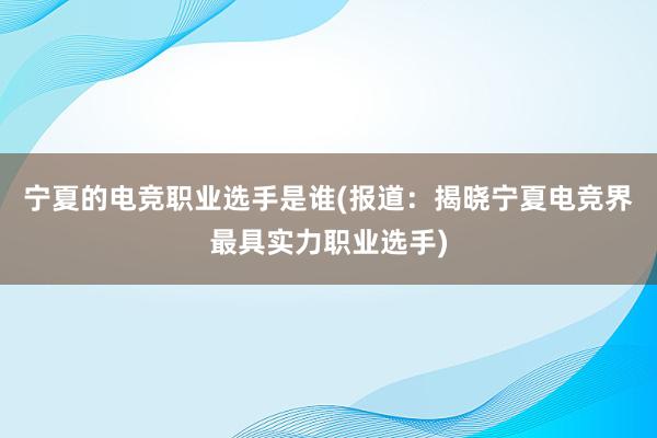 宁夏的电竞职业选手是谁(报道：揭晓宁夏电竞界最具实力职业选手)