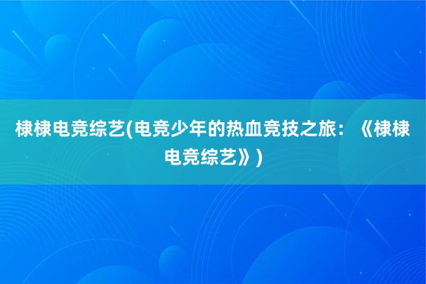 棣棣电竞综艺(电竞少年的热血竞技之旅：《棣棣电竞综艺》)