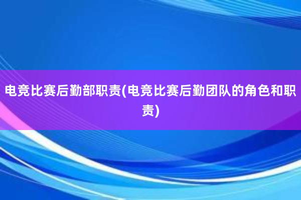 电竞比赛后勤部职责(电竞比赛后勤团队的角色和职责)