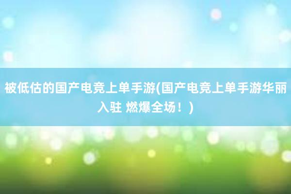 被低估的国产电竞上单手游(国产电竞上单手游华丽入驻 燃爆全场！)