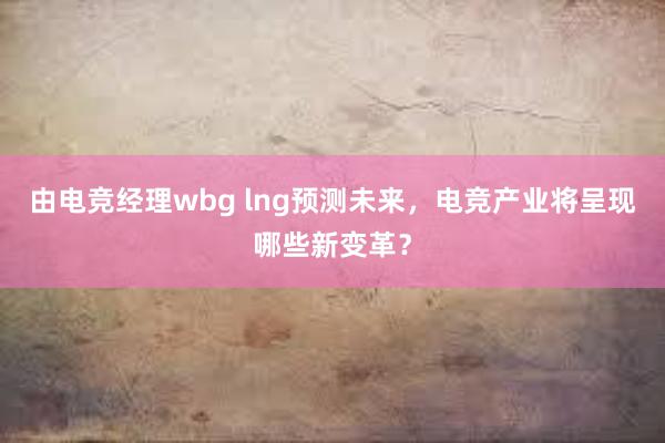 由电竞经理wbg lng预测未来，电竞产业将呈现哪些新变革？